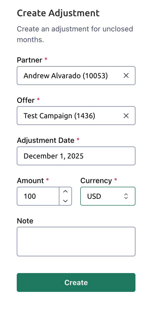 Adjustment Form